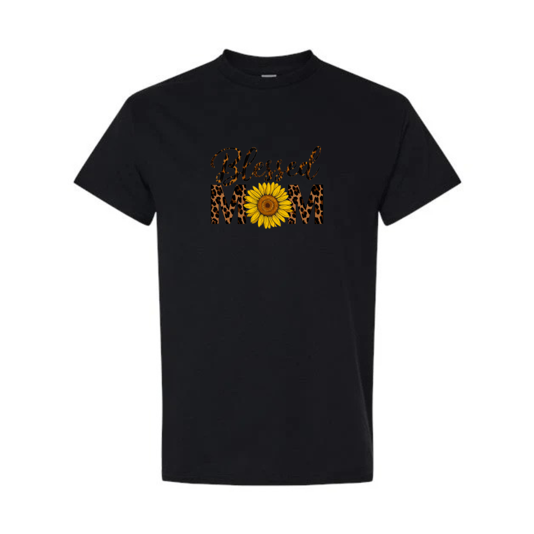 Blessed Mom design on black short sleeve tee
