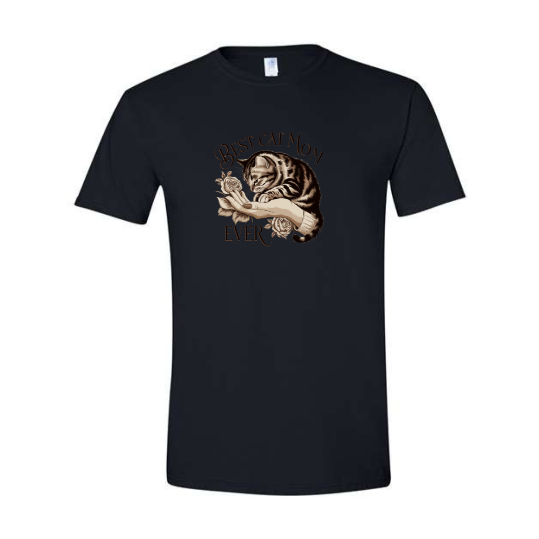 Best Cat Mom Ever design on black Softstyle tee