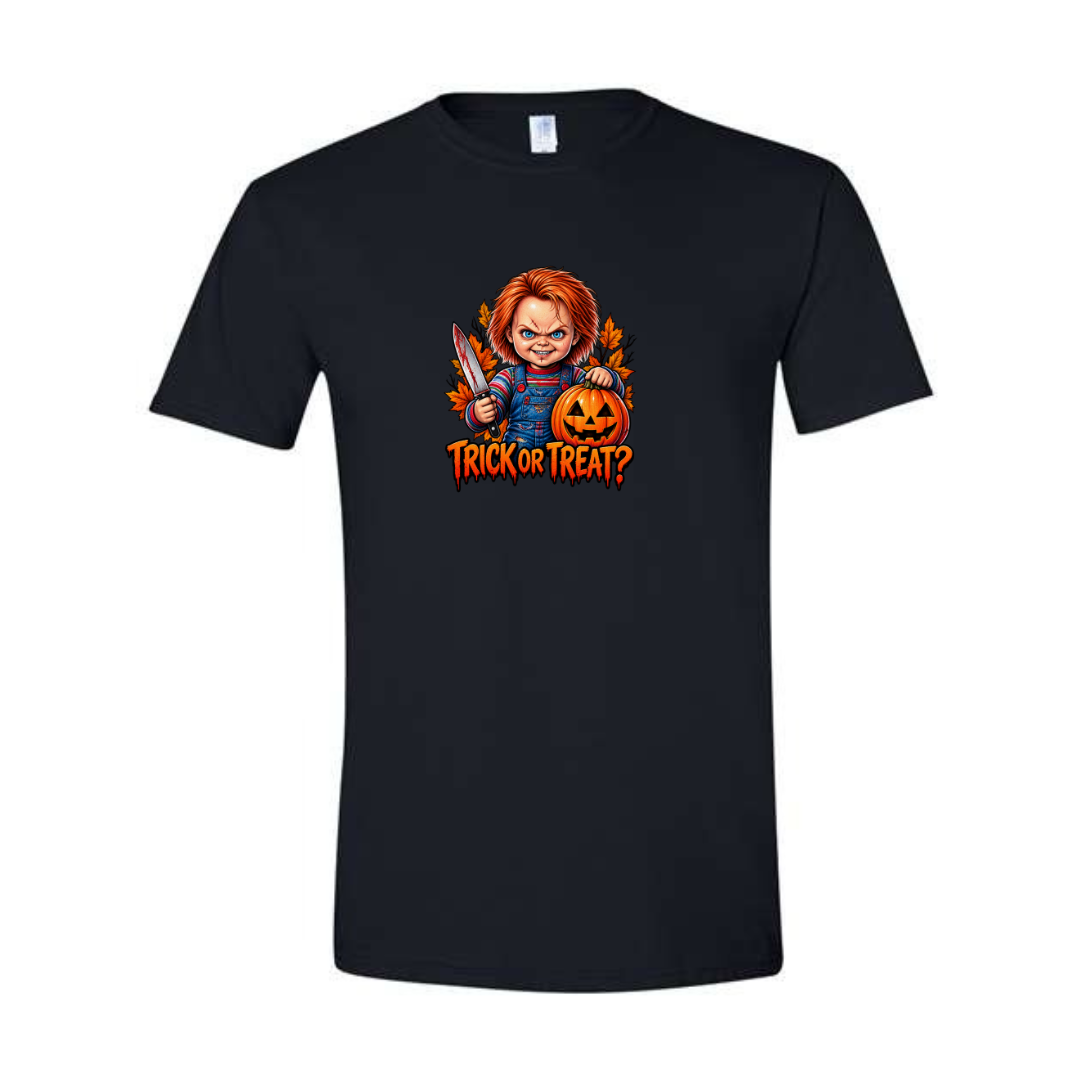 Trick Or Treat design on black Softstyle tee