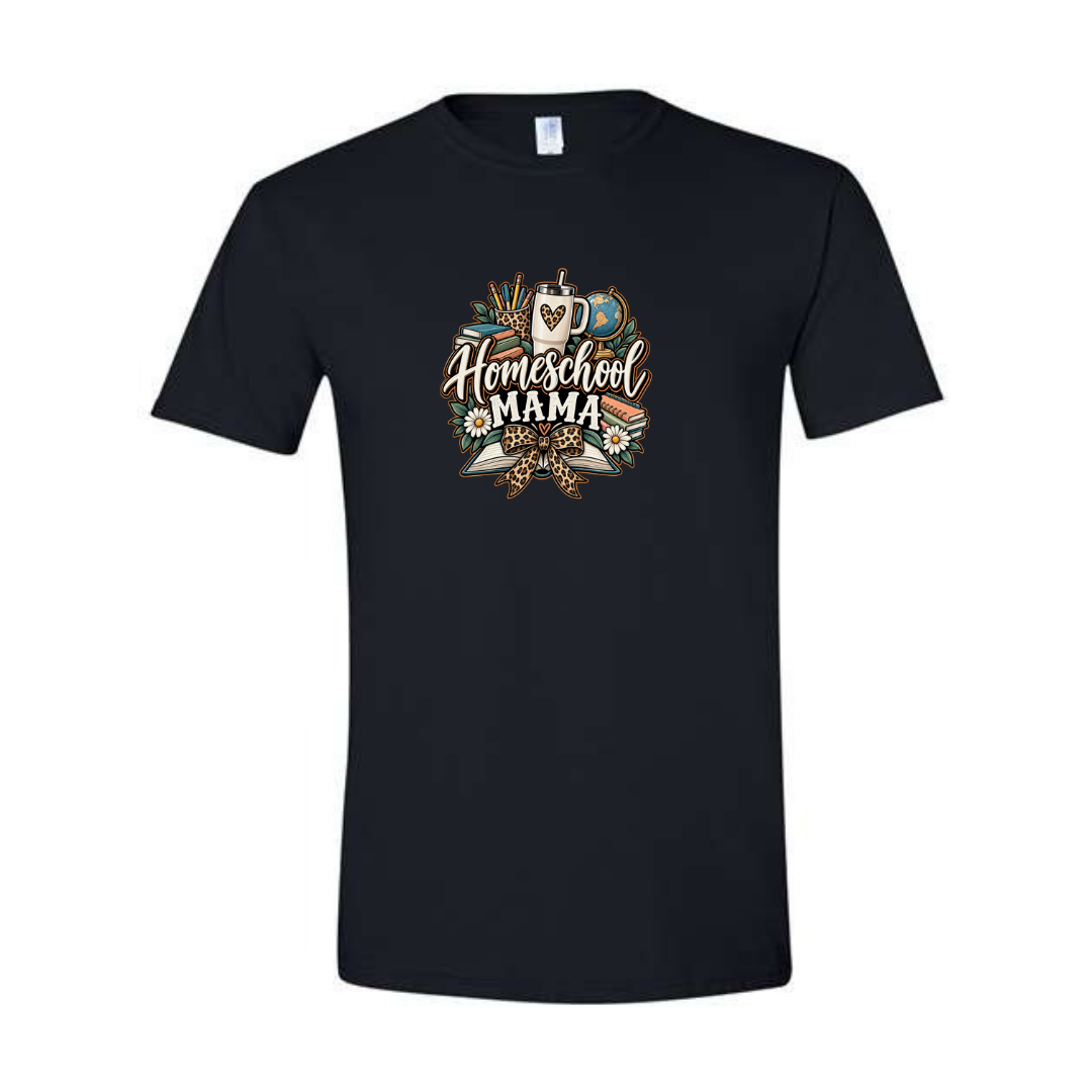 Homeschool Mama design on black Softstyle tee