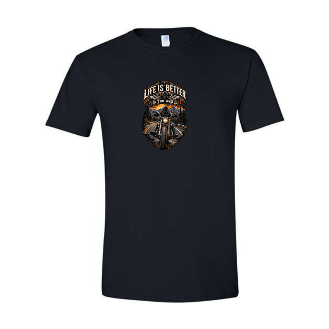 Life Is Better On Two Wheels design on black Softstyle tee