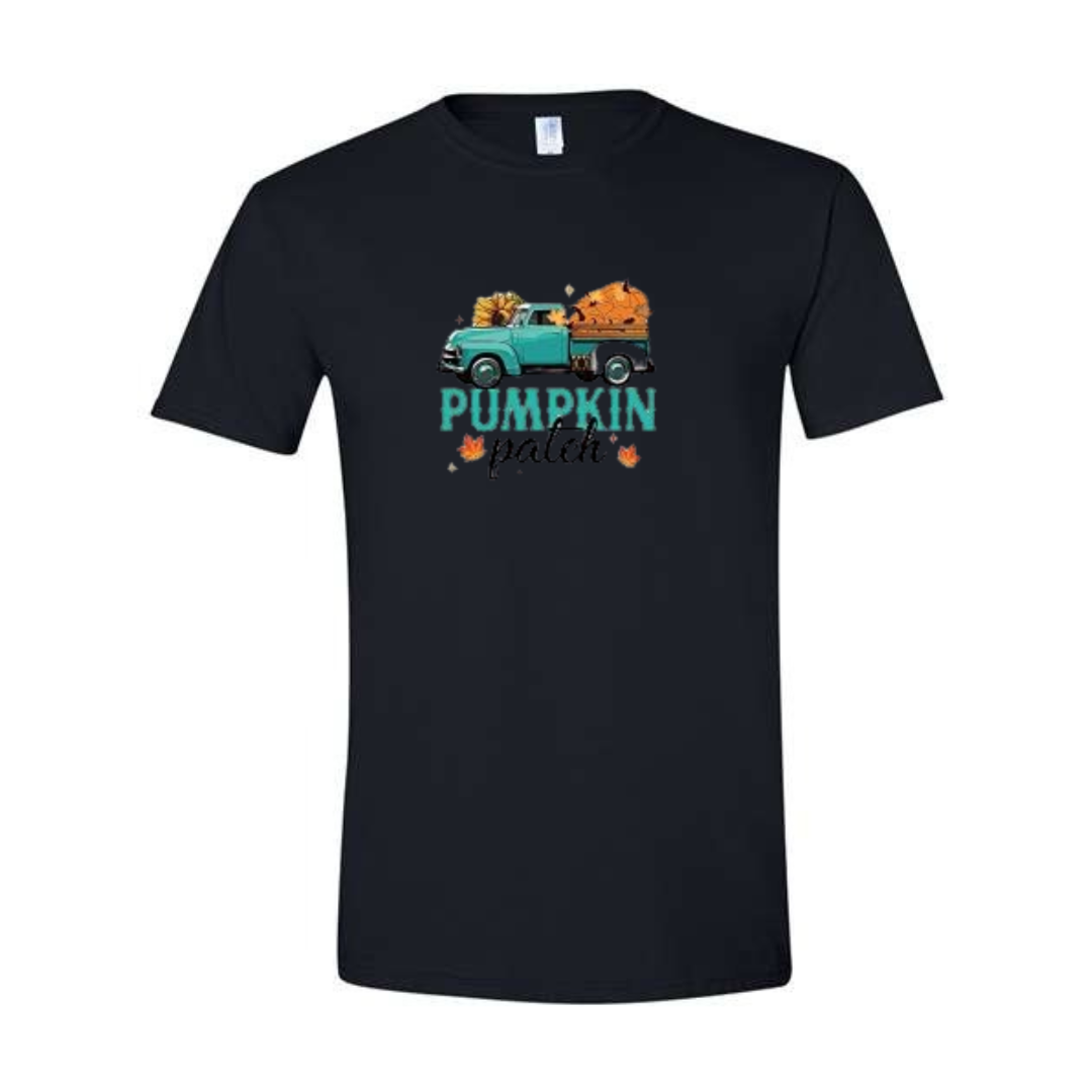 Pumpkin Patch design on black Softstyle tee