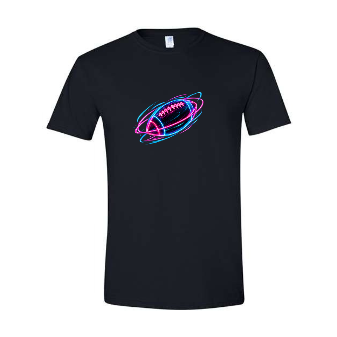 Neon Football design on black Softstyle tee