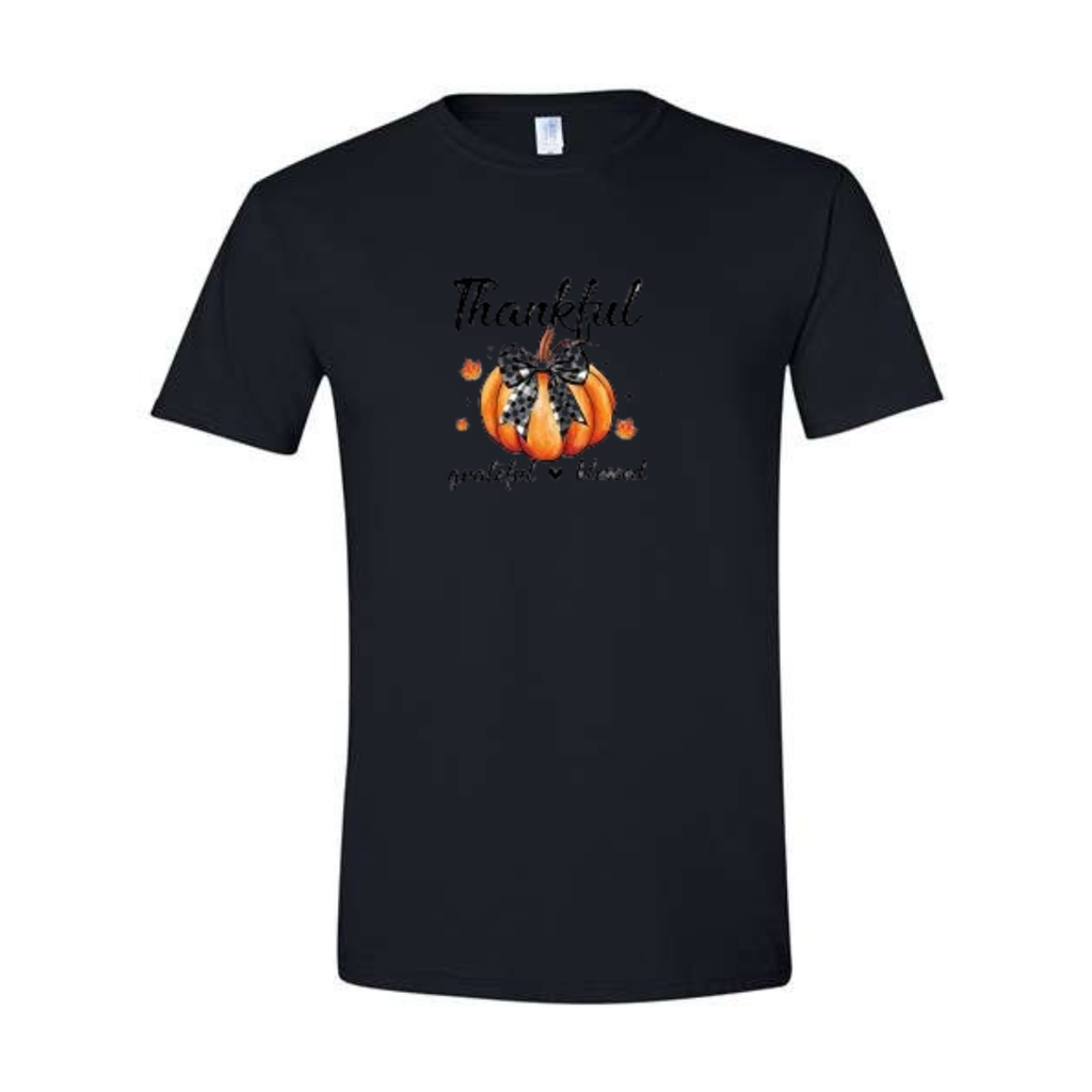 Thankful Grateful Blessed design on black Softstyle tee