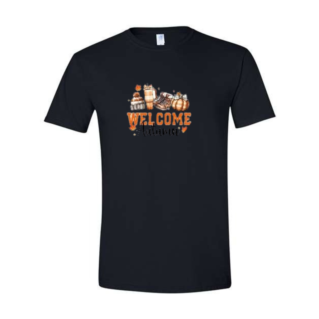 Welcome Autumn design on black Softstyle tee