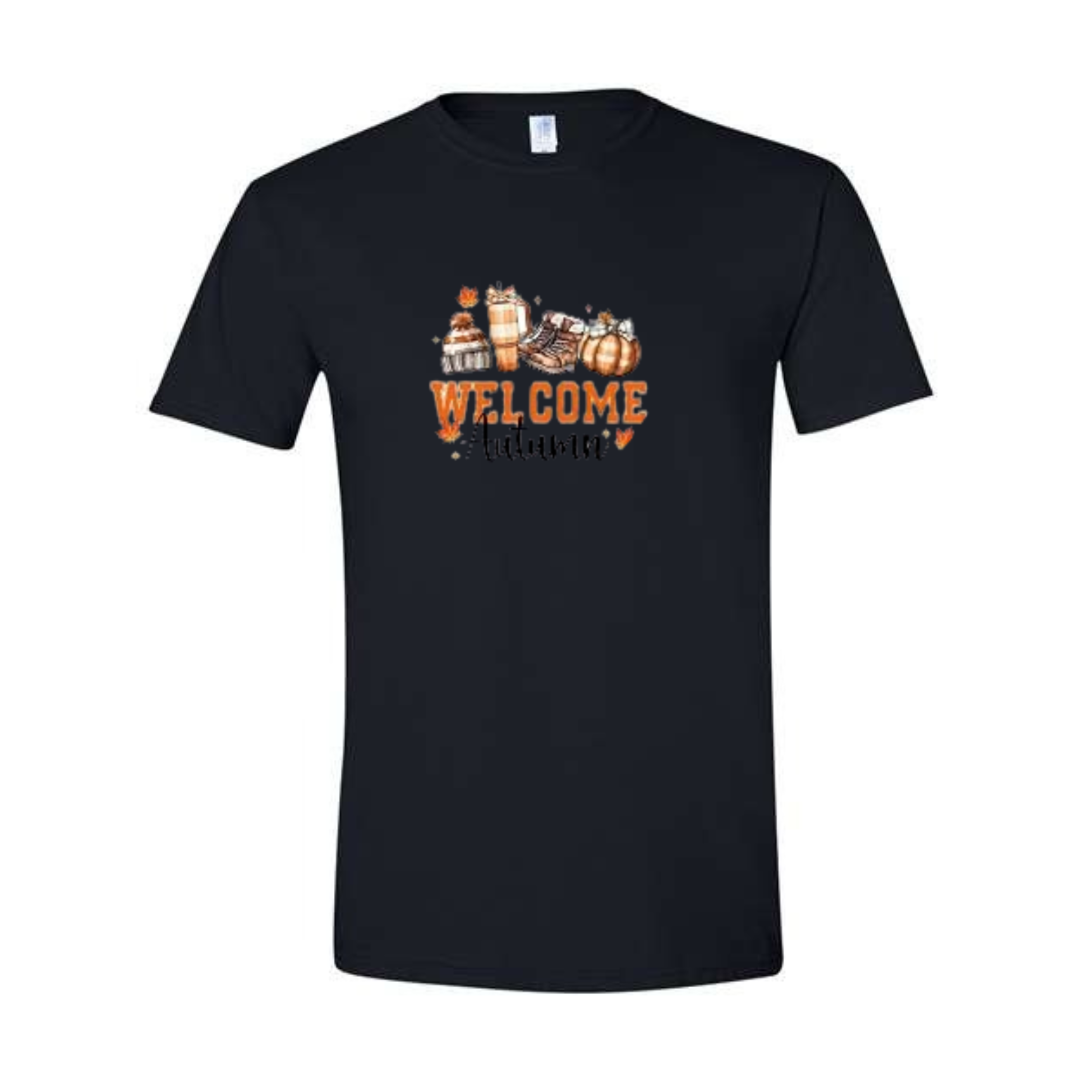 Welcome Autumn design on black Softstyle tee