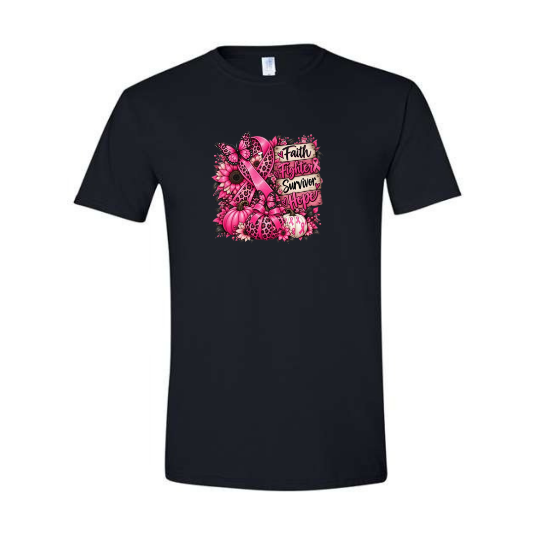 Faith Fighter Survivor Hope design on black Softstyle tee