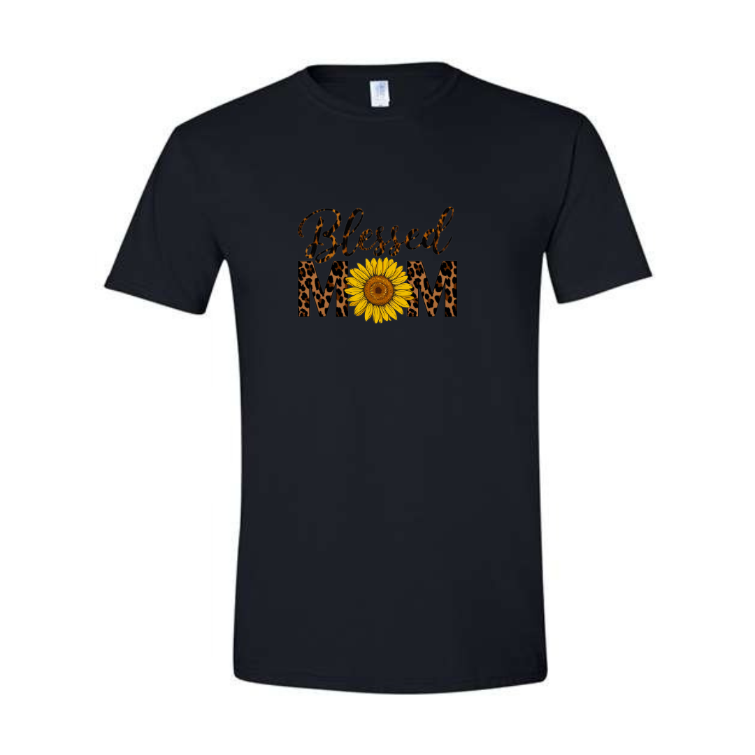 Blessed Mom design on black Softstyle tee