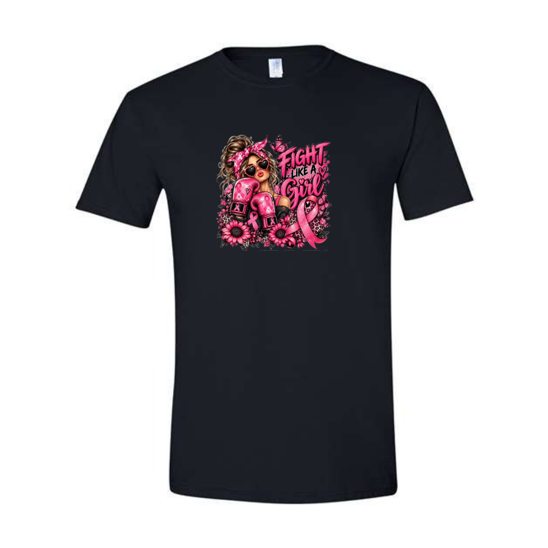 Fight Like A Girl — Boxing Gloves design on black Softstyle tee