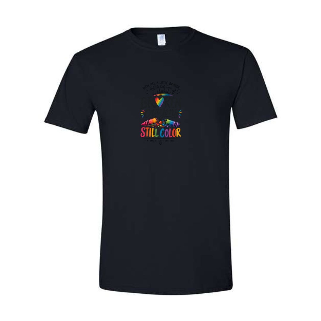 Broken Crayons Still Color design on black Softstyle tee