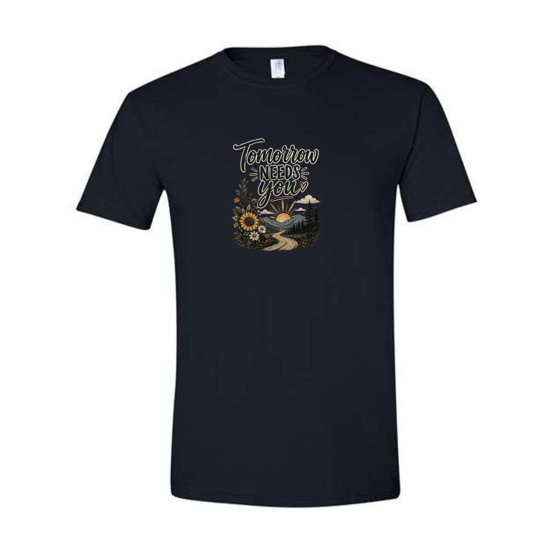 Tomorrow Needs You design on black Softstyle tee