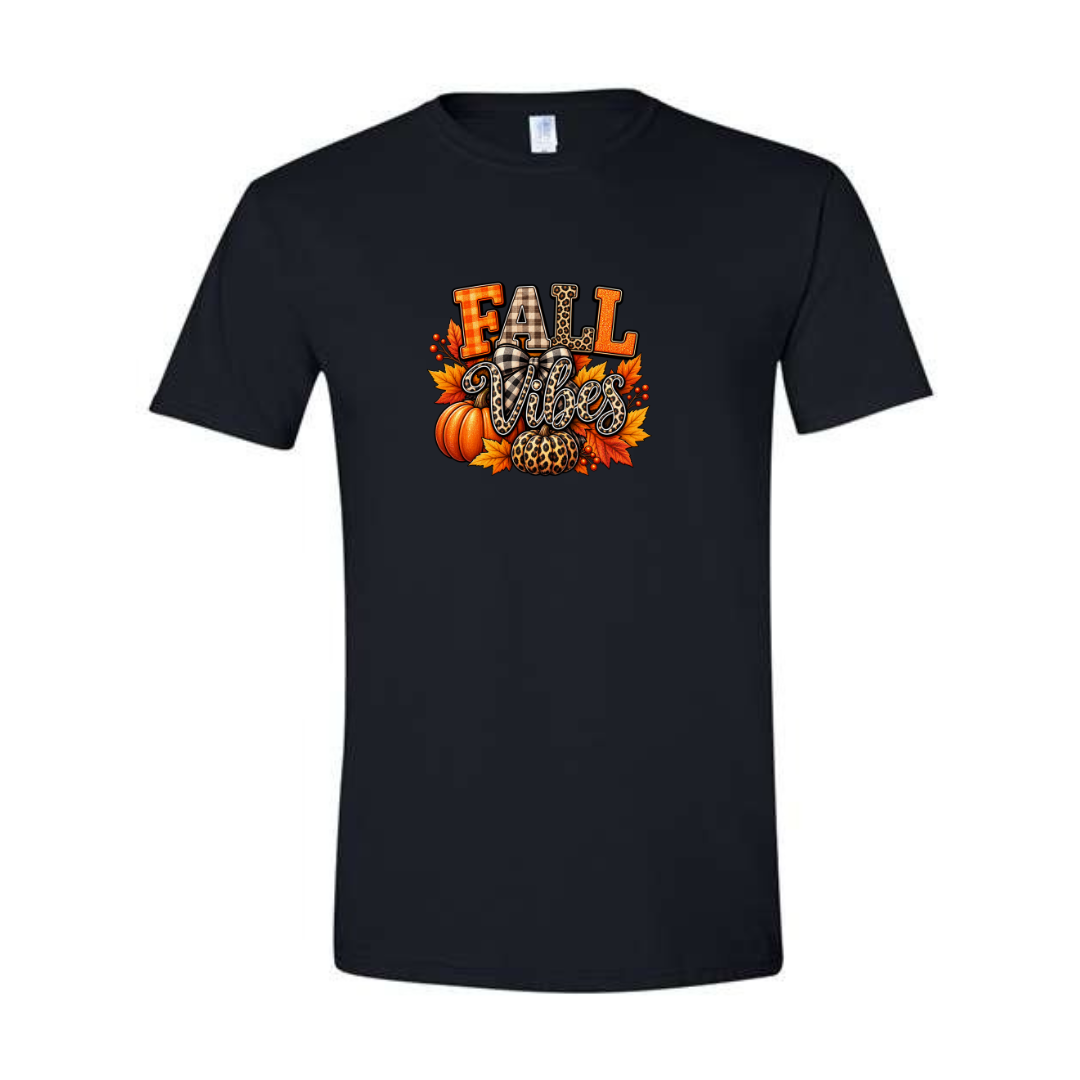 Fall Vibes design on black Softstyle tee