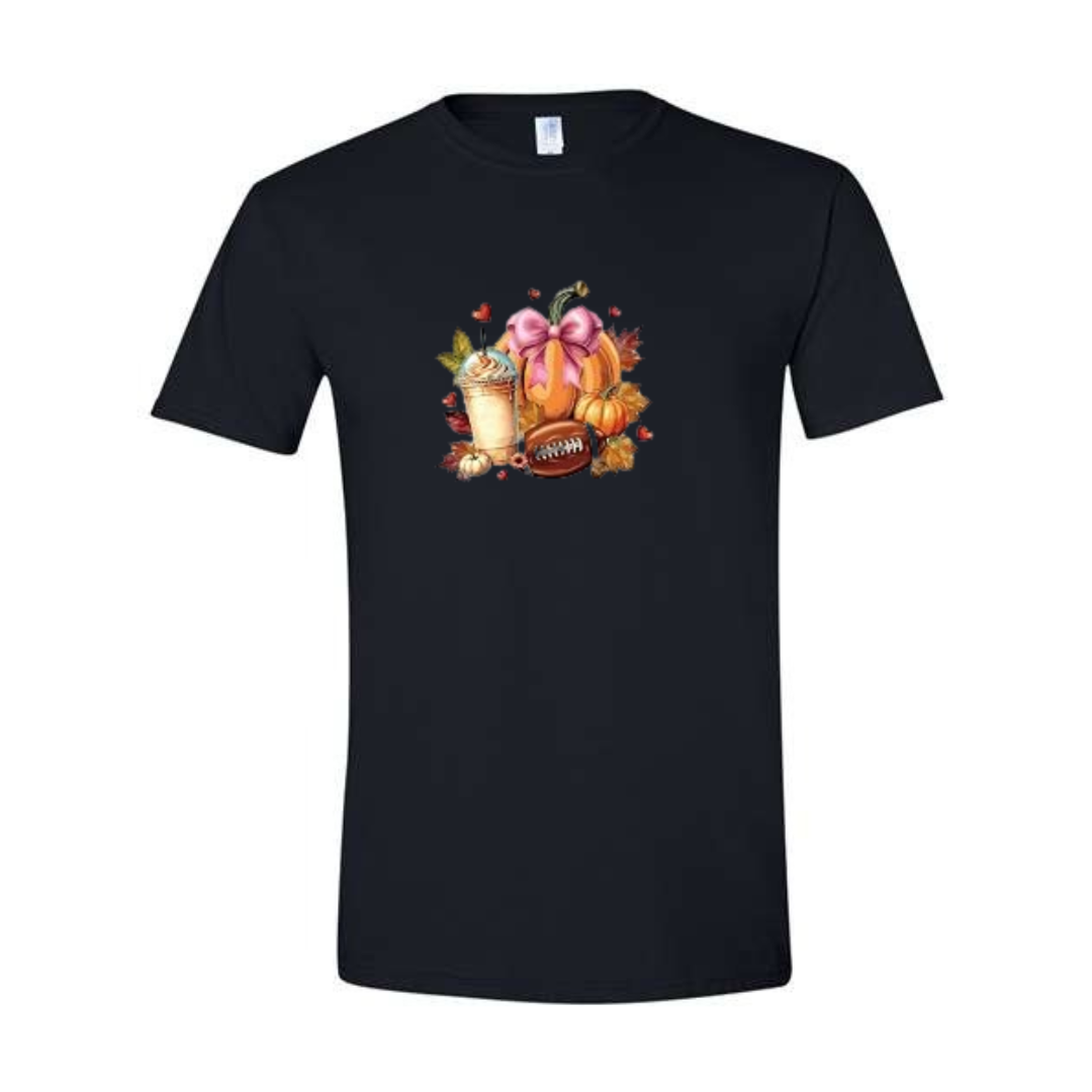 Fall Football design on black Softstyle tee