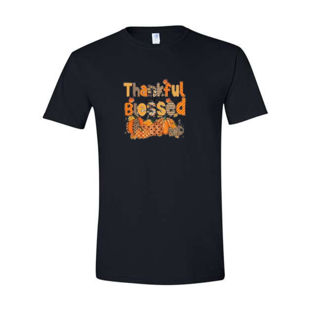 Thankful And Blessed design on black Softstyle tee