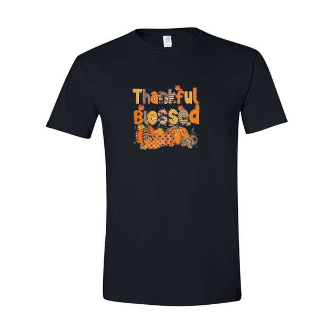 Thankful And Blessed design on black Softstyle tee