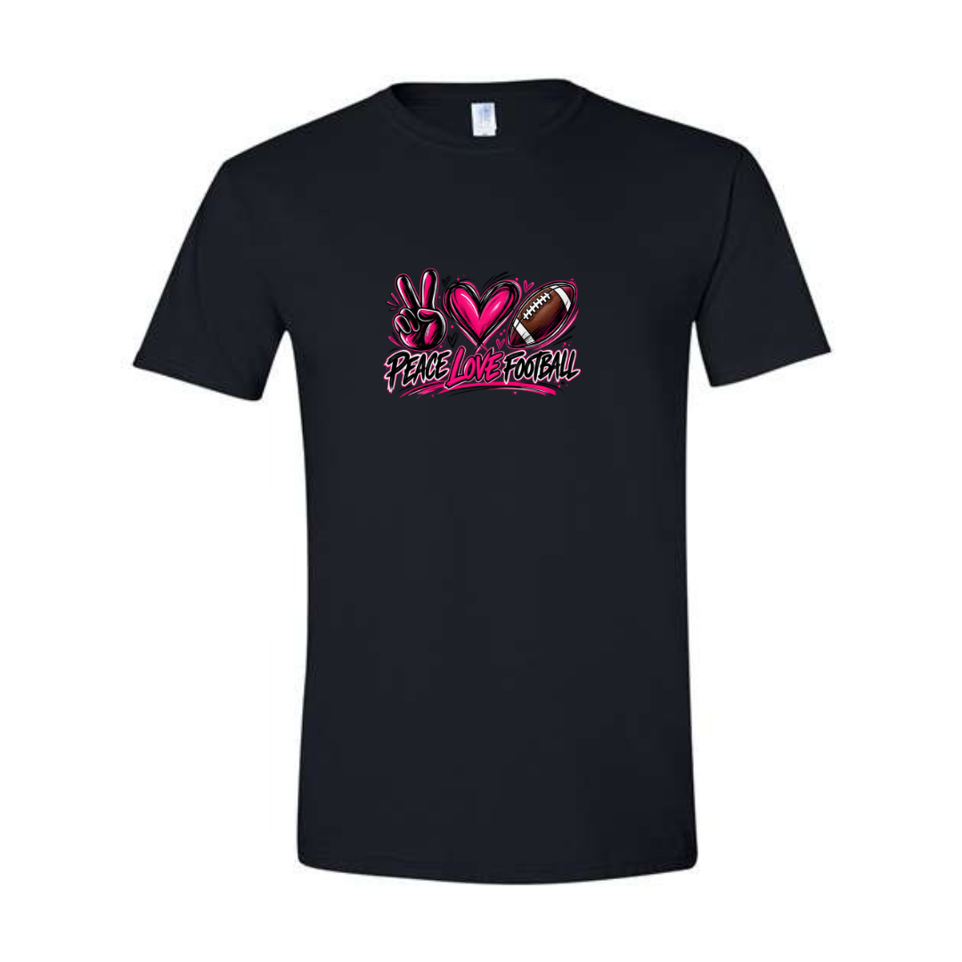 Peace Love Football design on black Softstyle tee