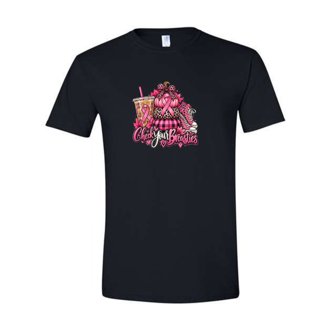 Check Your Breasties design on black Softstyle tee