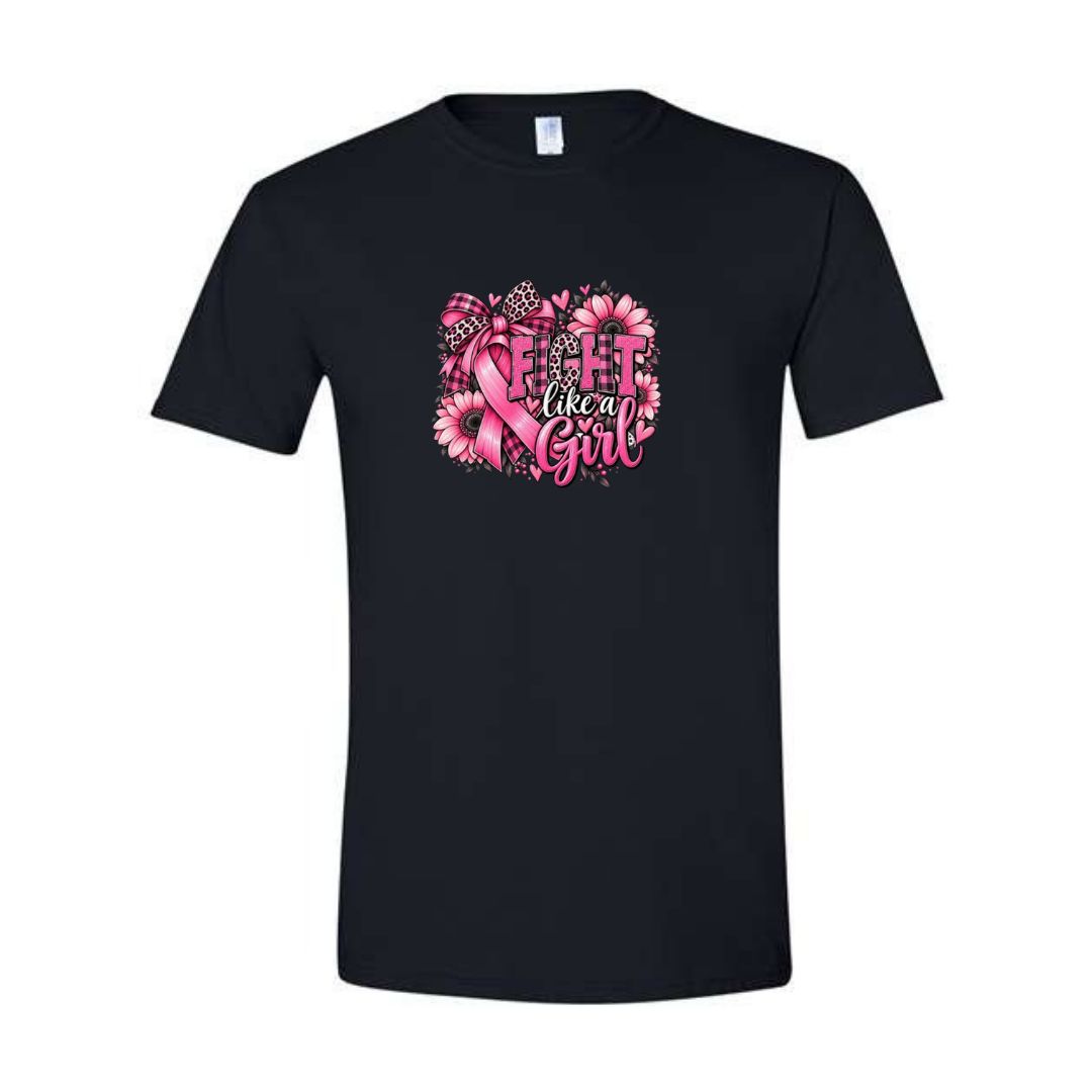 Fight Like A Girl — Sunflower Bow design on black Softstyle tee