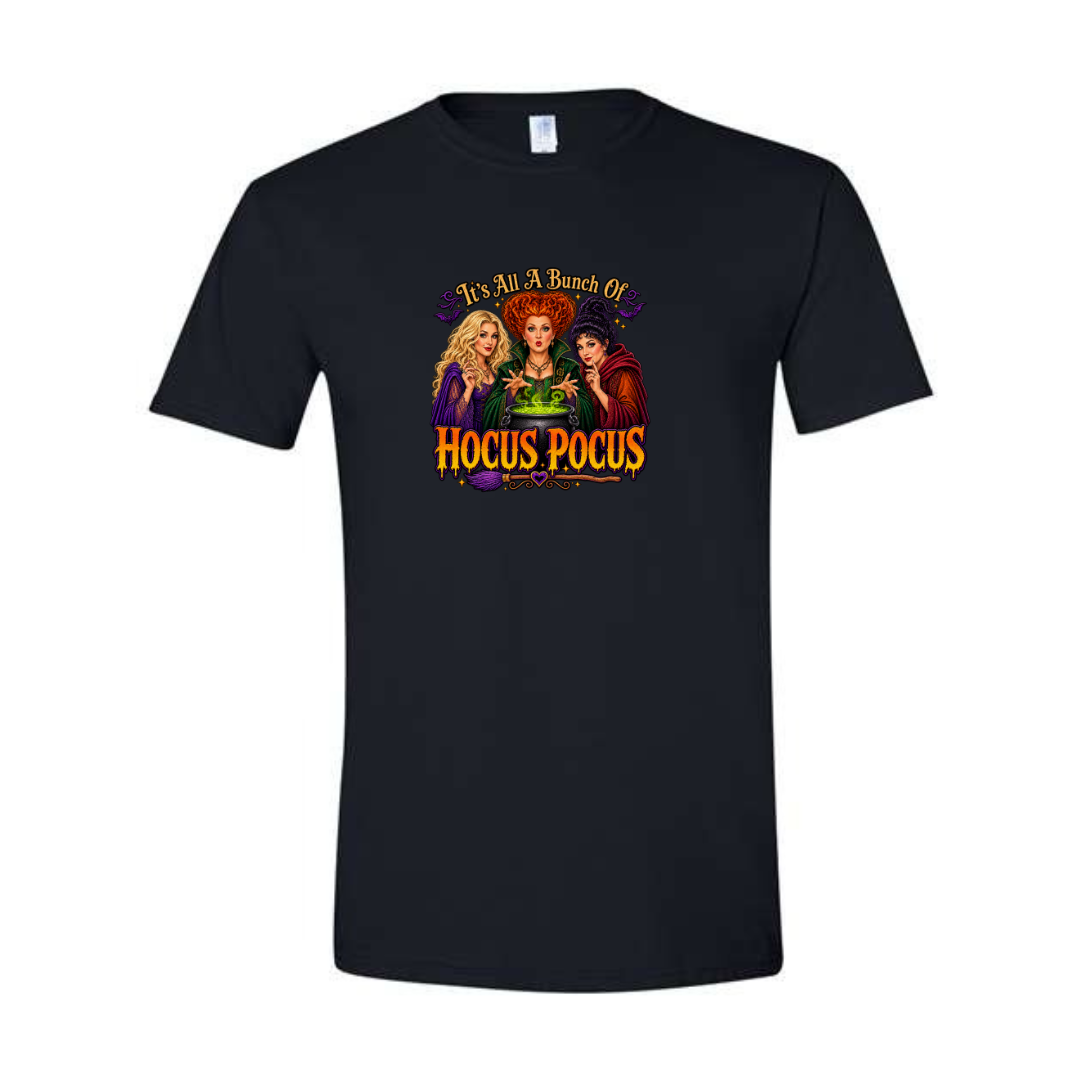 It's All A Bunch Of Hocus Pocus design on black Softstyle tee
