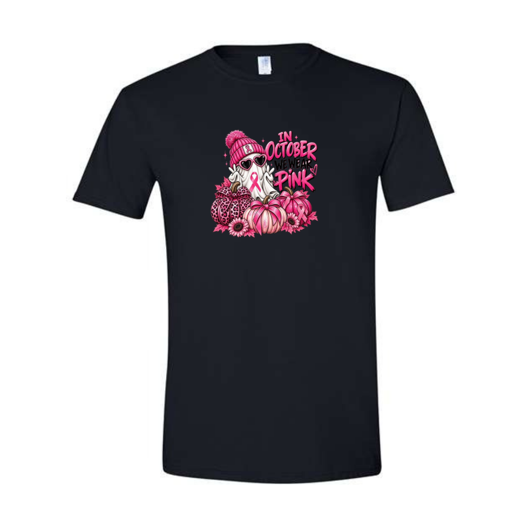 In October We Wear Pink — Ghost design on black Softstyle tee