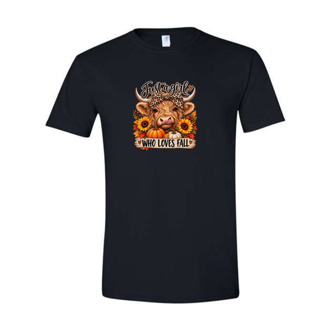 Just A Girl Who Loves Fall design on black Softstyle tee