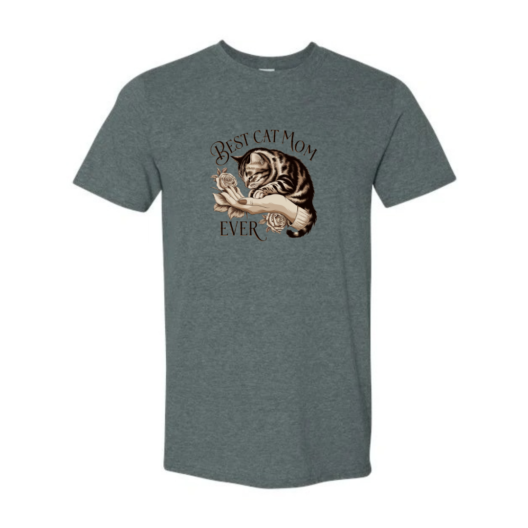Best Cat Mom Ever design on grey Softstyle tee