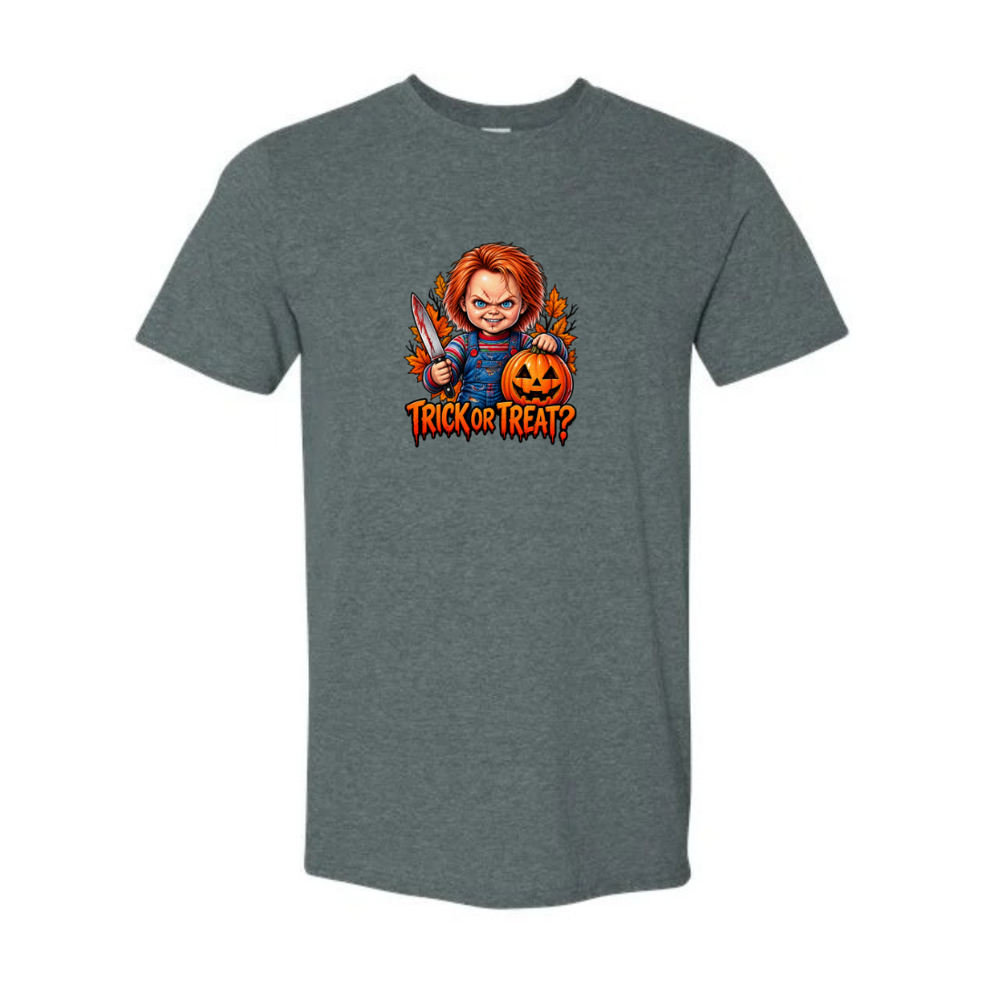 Trick Or Treat design on grey Softstyle tee