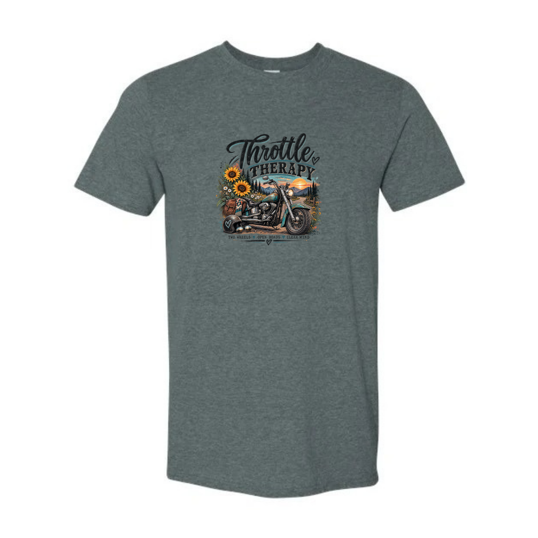 Throttle Therapy design on grey Softstyle tee