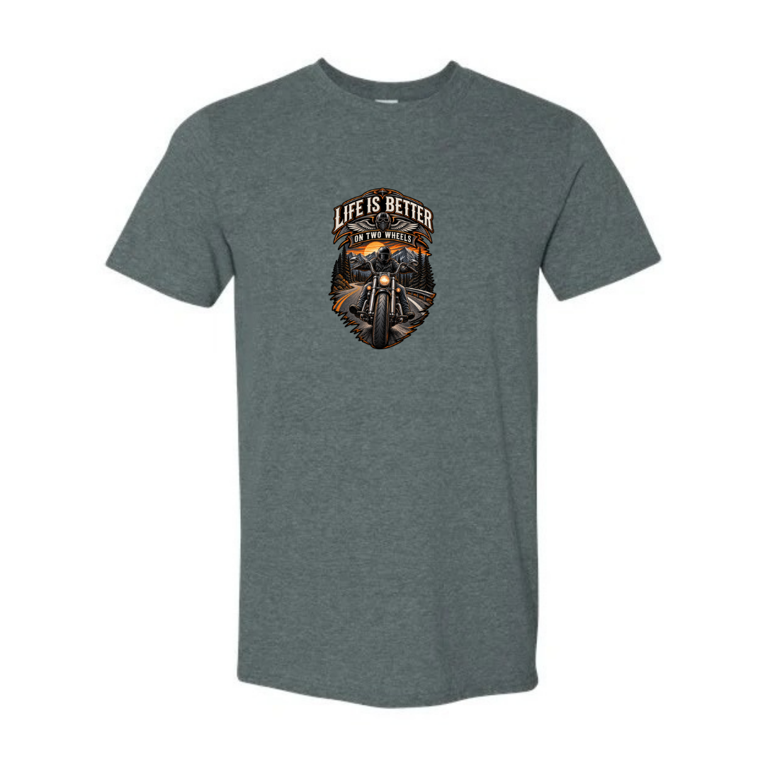 Life Is Better On Two Wheels design on grey Softstyle tee