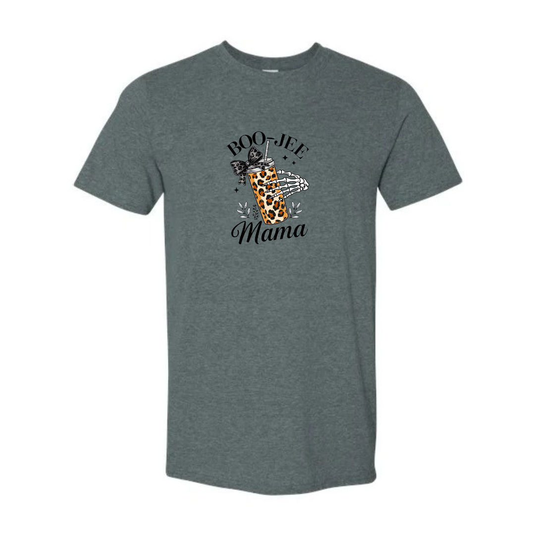 Boo-Jee Mama design on grey Softstyle tee