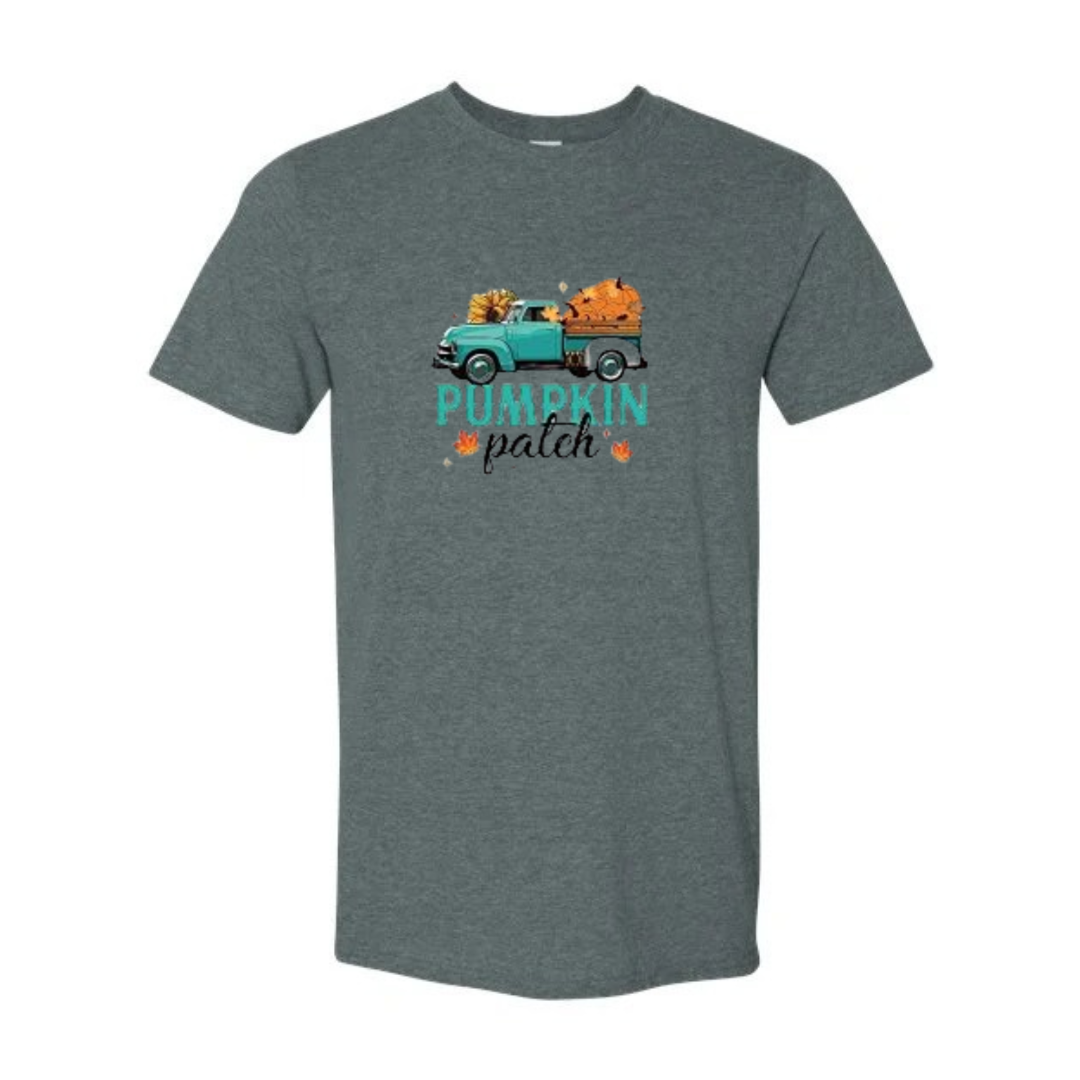 Pumpkin Patch design on grey Softstyle tee