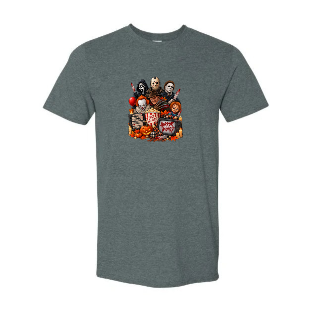Just One More Horror Movie design on grey Softstyle tee