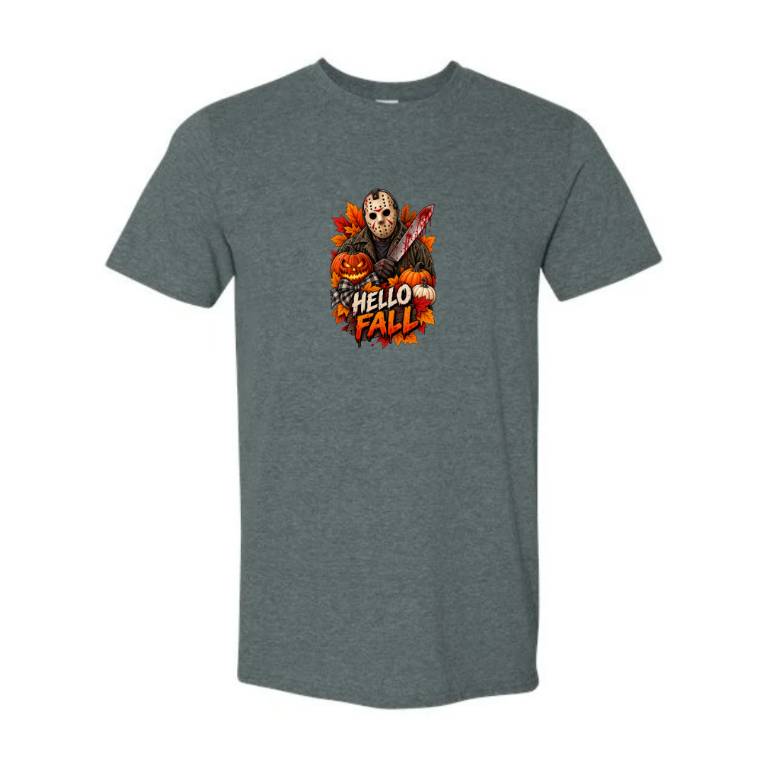 Hello Fall design on grey Softstyle tee