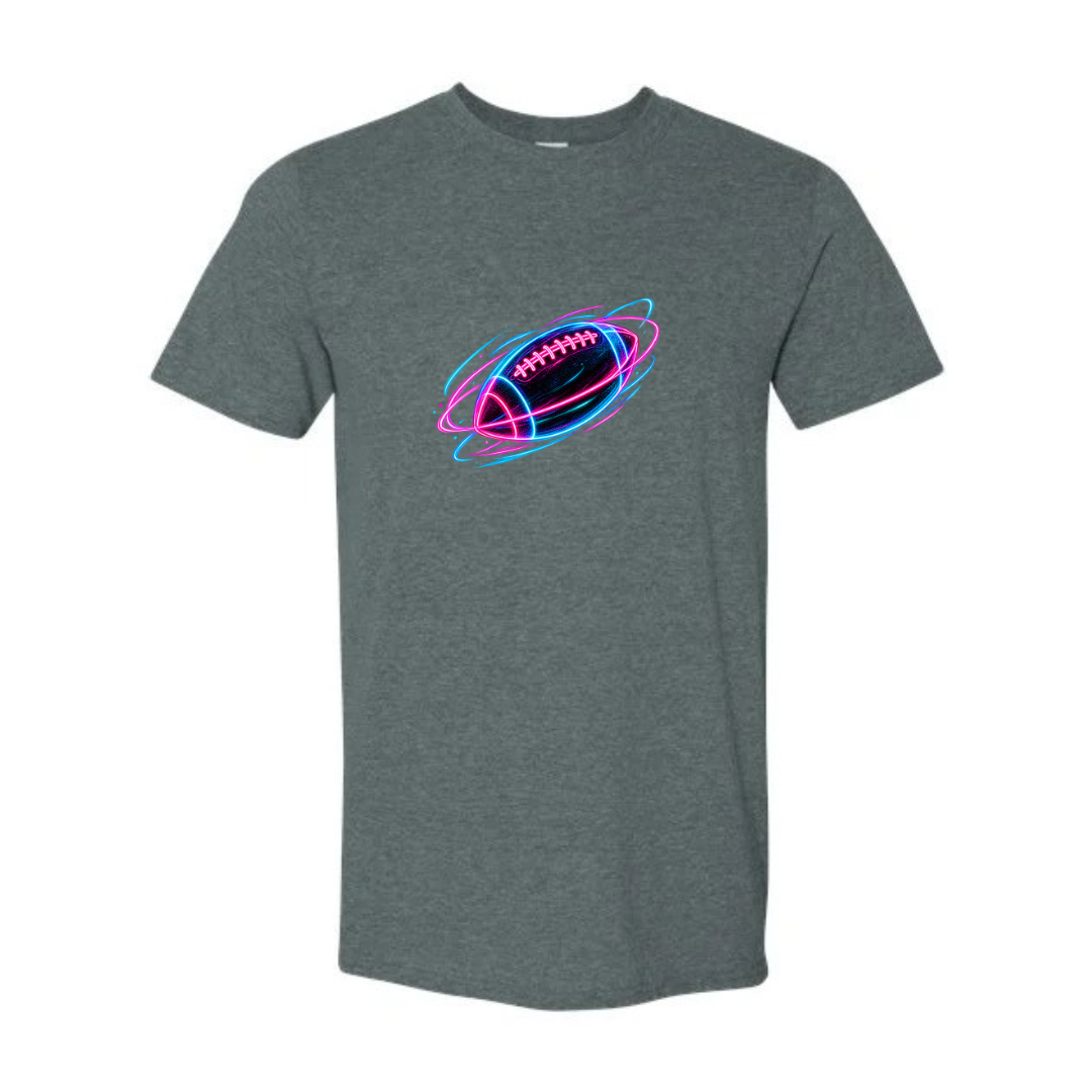 Neon Football design on grey Softstyle tee