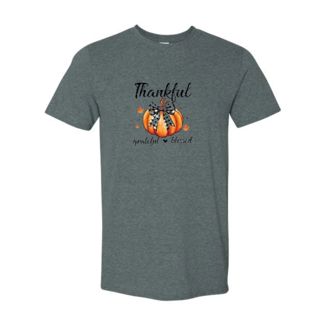 Thankful Grateful Blessed design on grey Softstyle tee