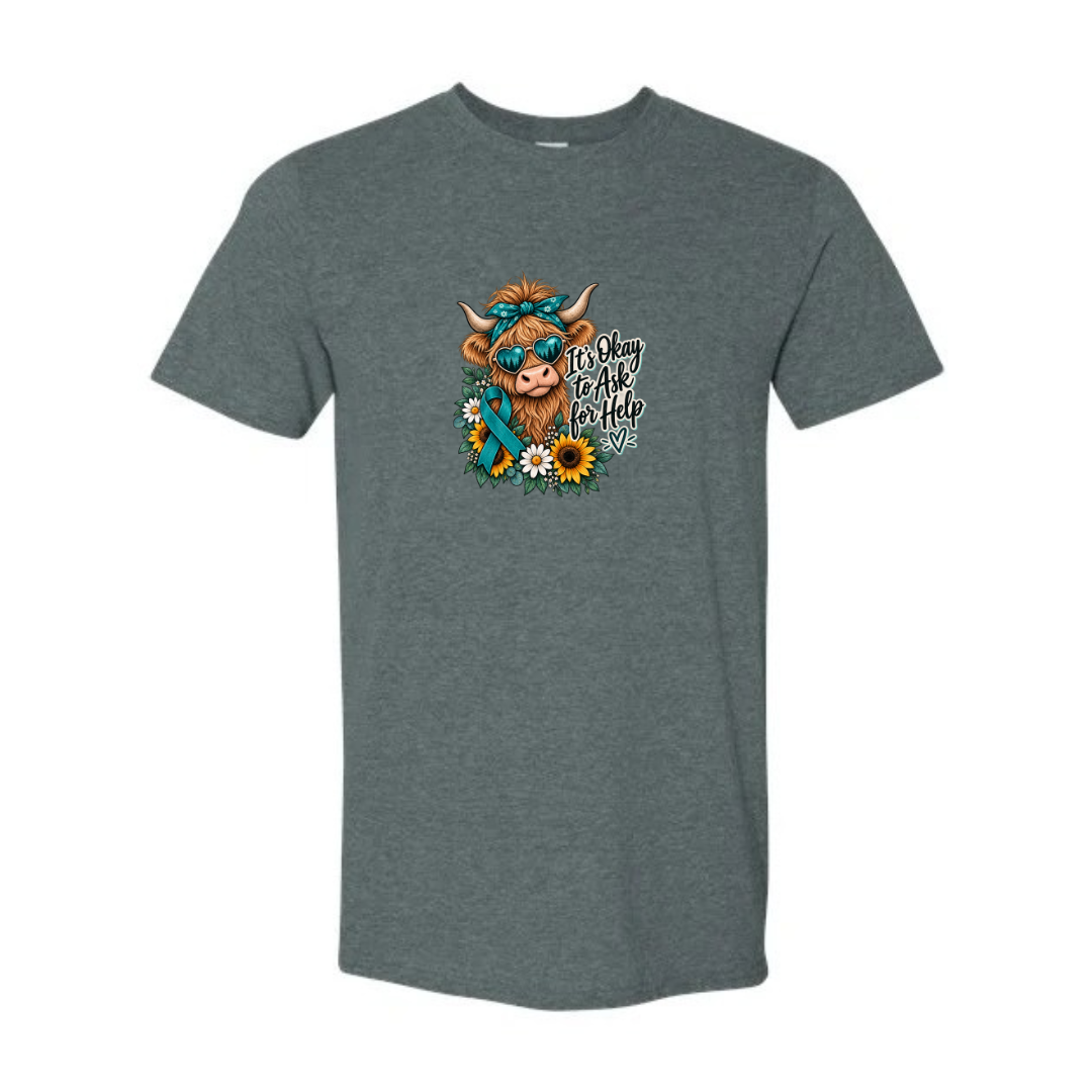 It's Okay to Ask for Help design on grey Softstyle tee