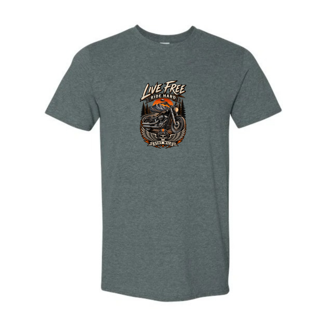 Live Free Ride Hard design on grey Softstyle tee