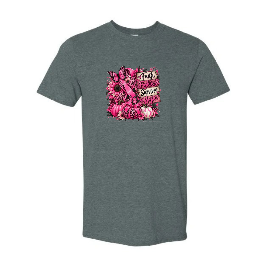 Faith Fighter Survivor Hope design on grey Softstyle tee
