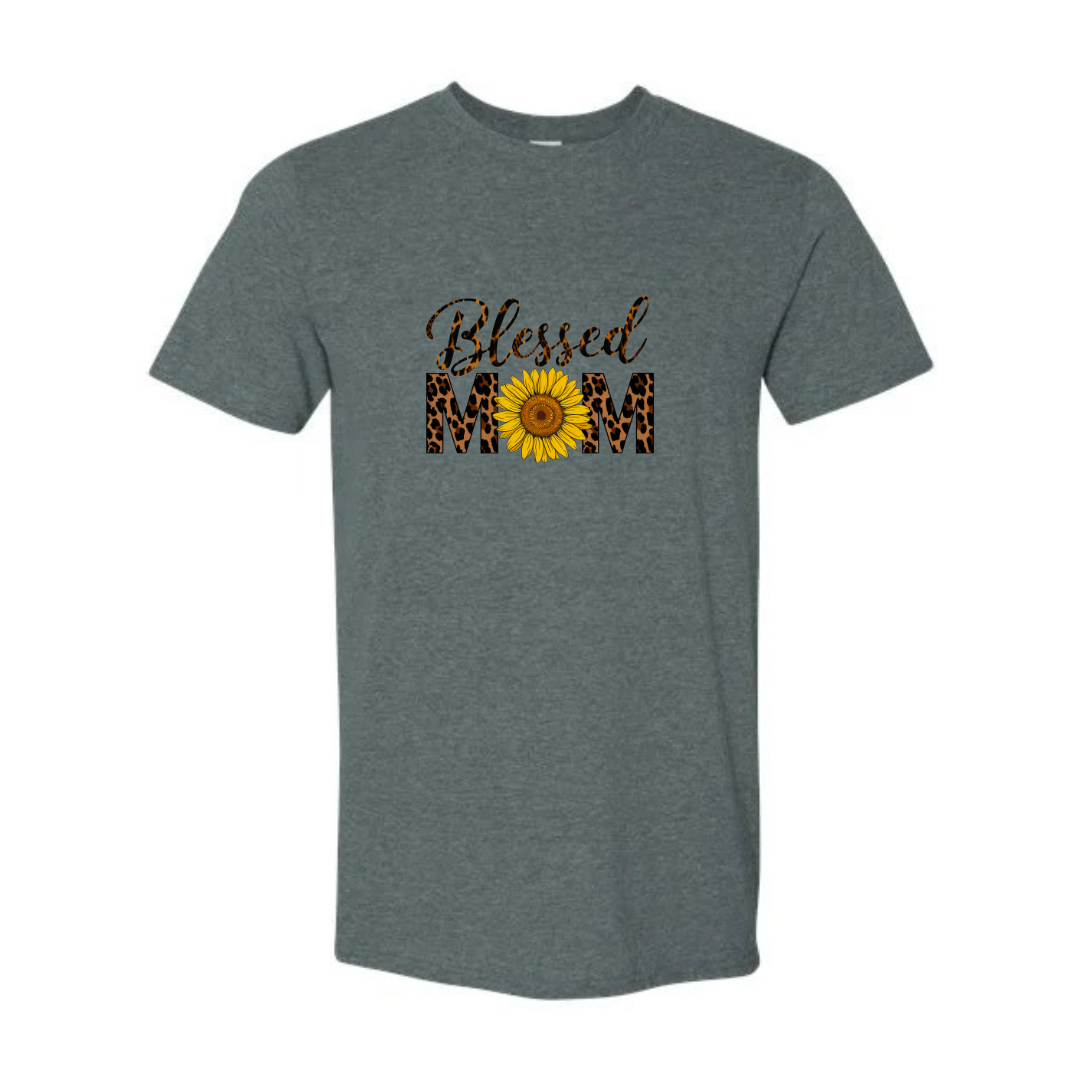 Blessed Mom design on grey Softstyle tee