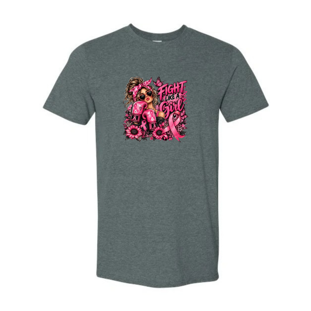 Fight Like A Girl — Boxing Gloves design on grey Softstyle tee