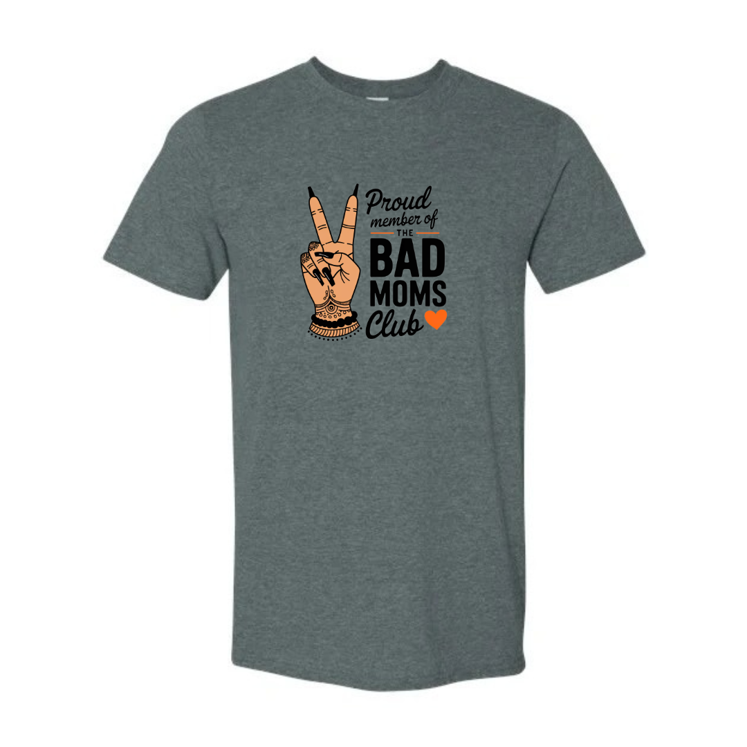Bad Moms Club design on grey Softstyle tee