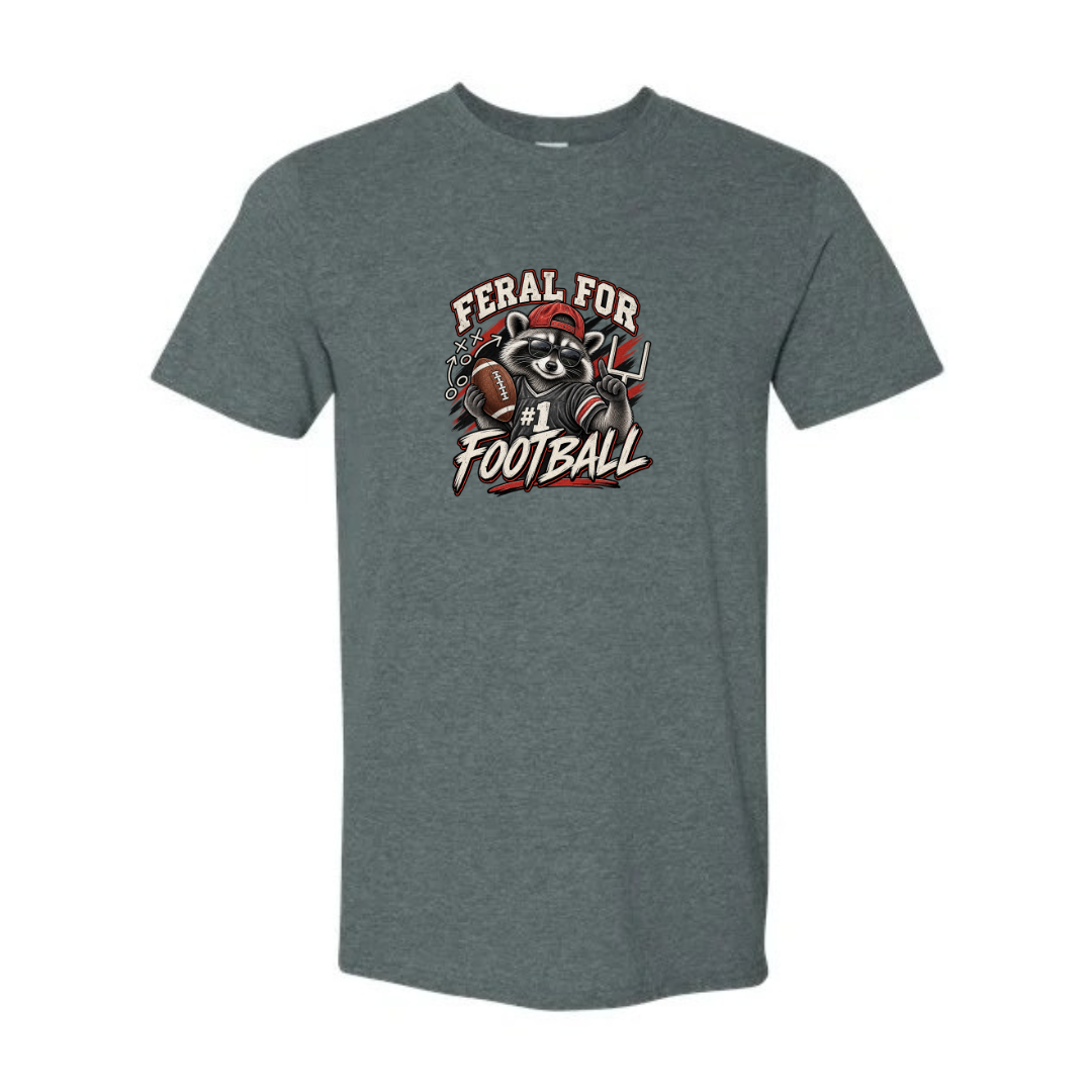 Feral For Football — Varsity Red design on grey Softstyle tee