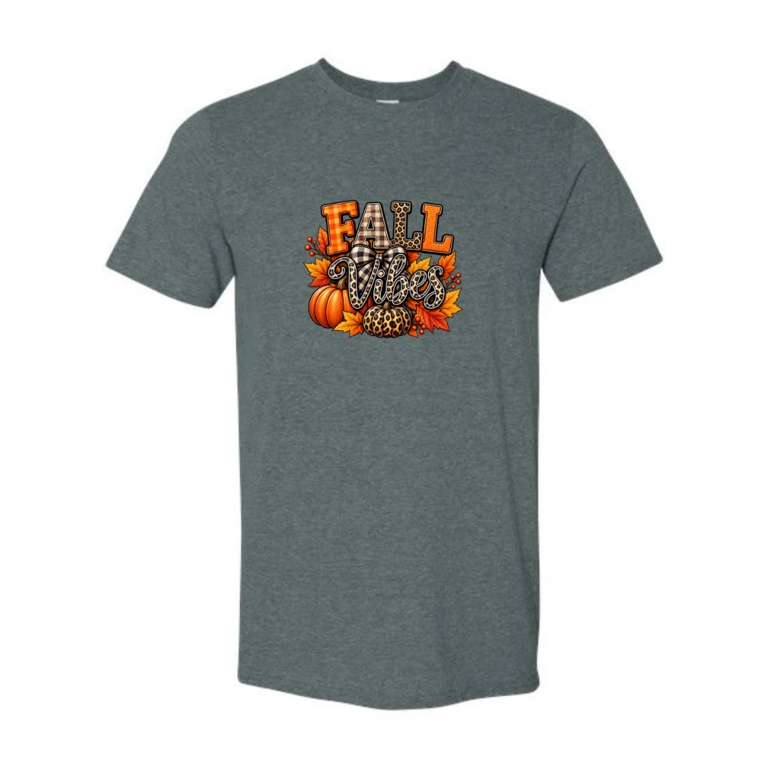 Fall Vibes design on grey Softstyle tee