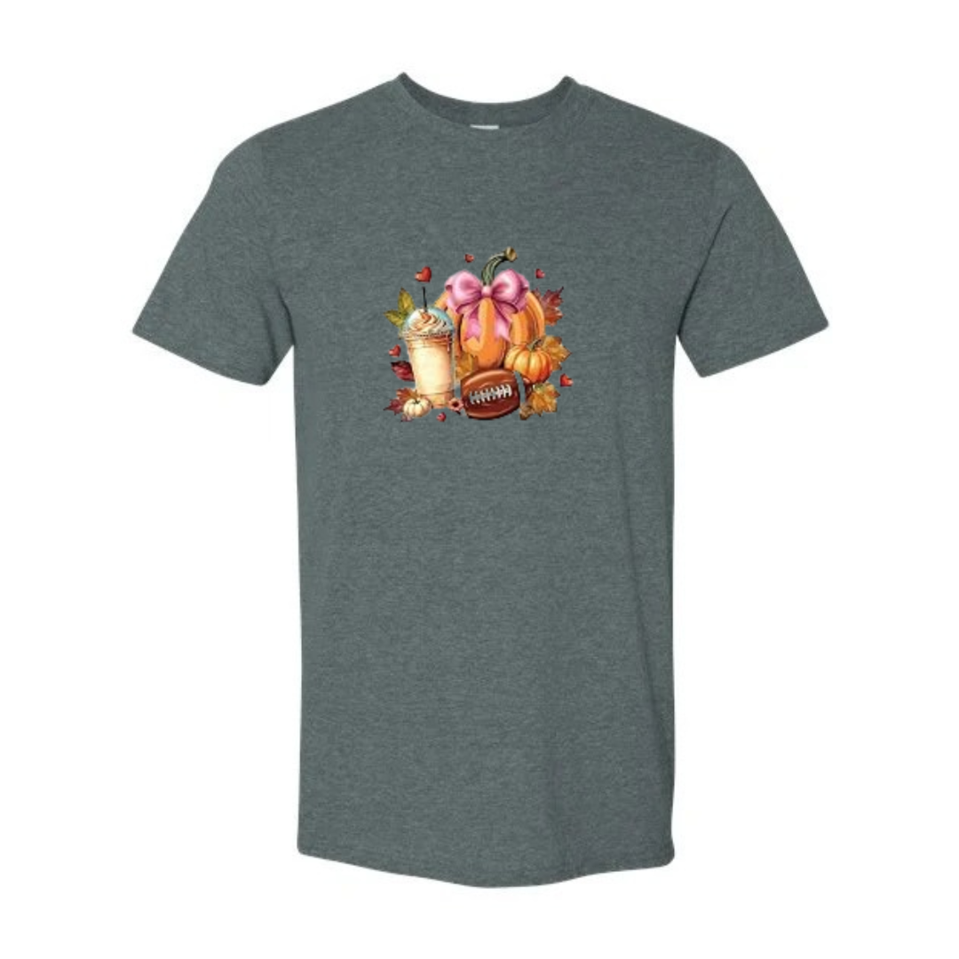 Fall Football design on grey Softstyle tee
