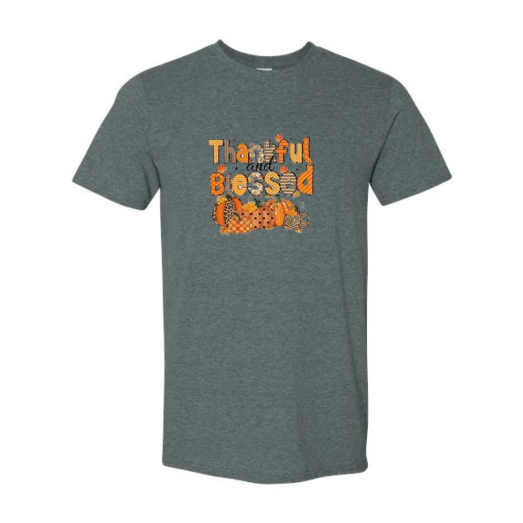 Thankful And Blessed design on grey Softstyle tee