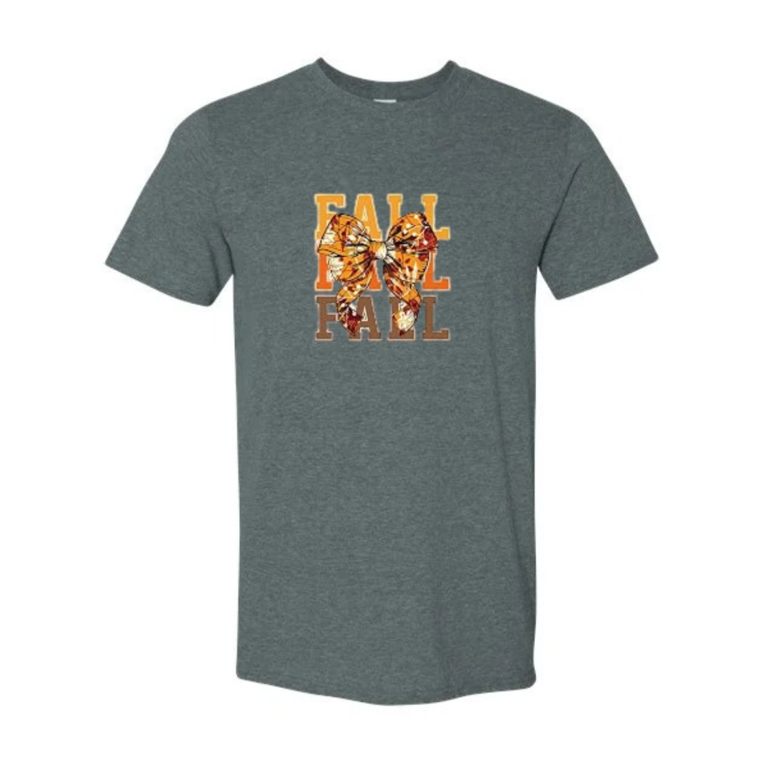 Fall Bow design on grey Softstyle tee