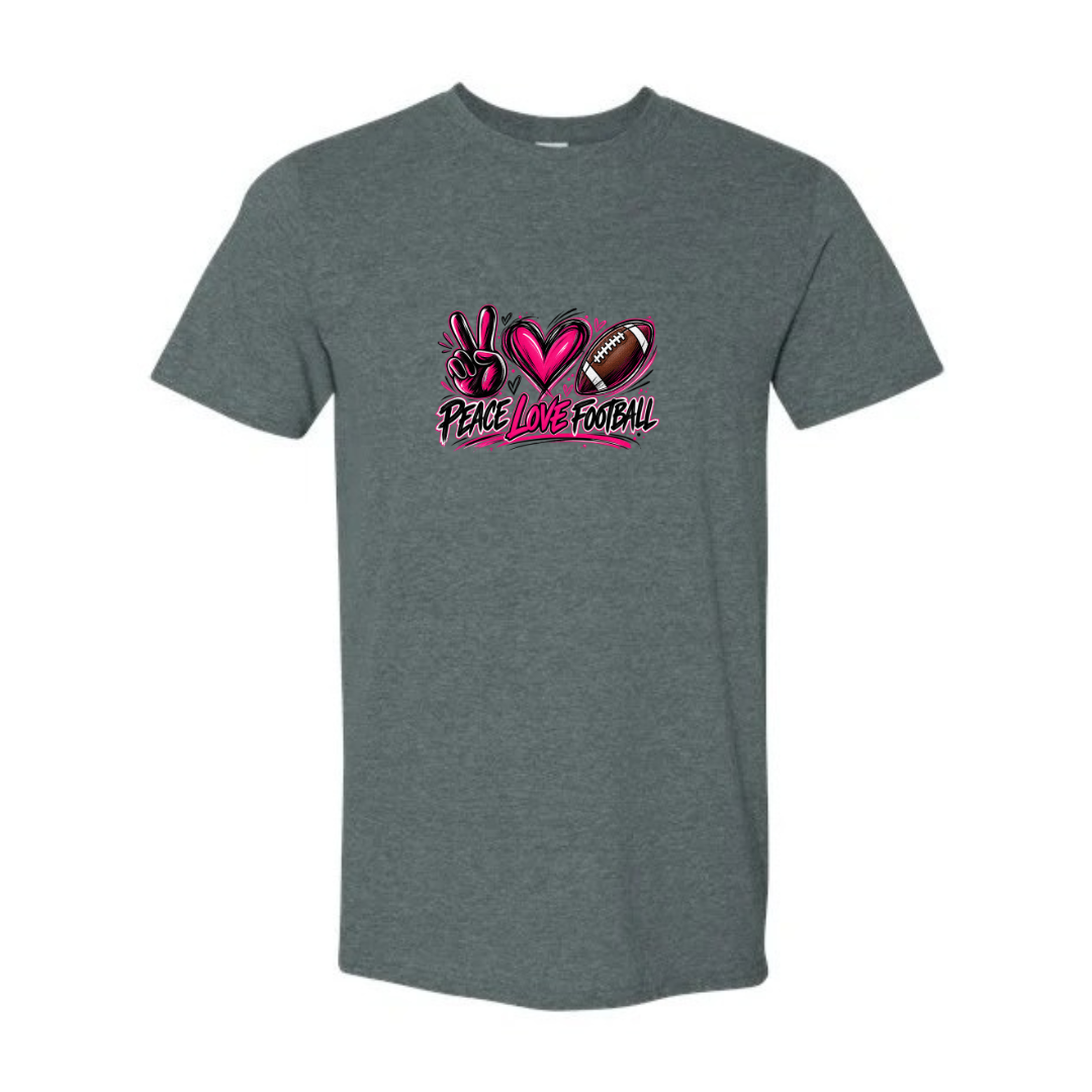 Peace Love Football design on grey Softstyle tee