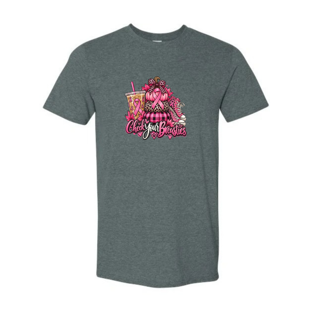Check Your Breasties design on grey Softstyle tee