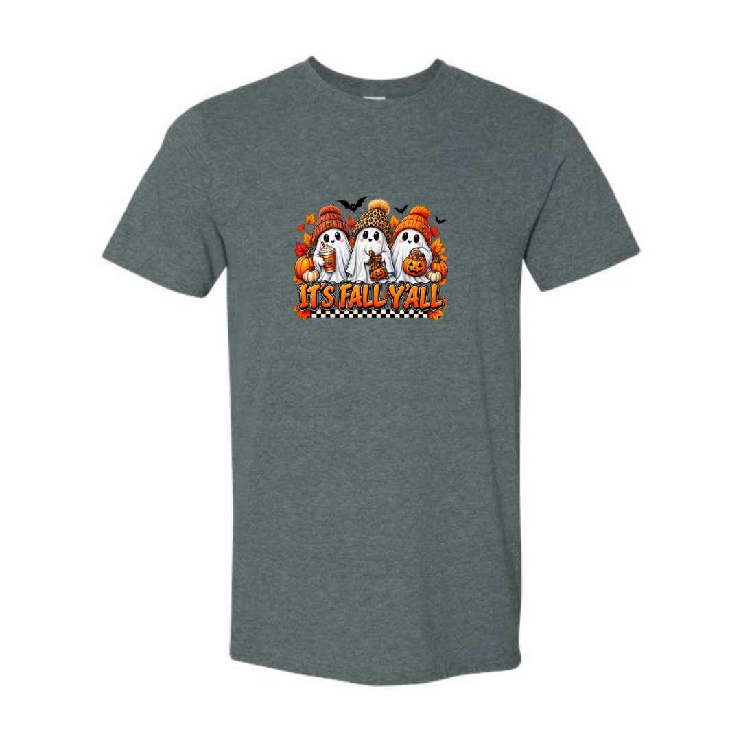 It's Fall Y'all design on grey Softstyle tee