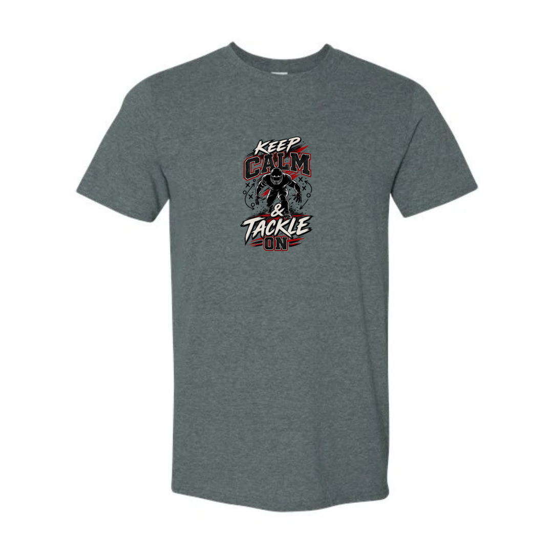 Keep Calm And Tackle On design on grey Softstyle tee